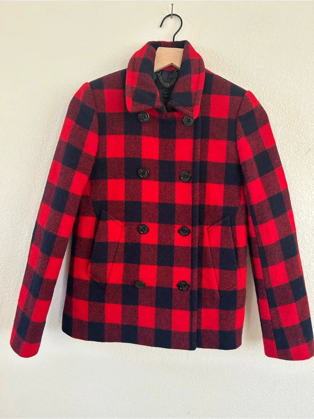 J. Crew Red and Black Buffalo Plaid Coat